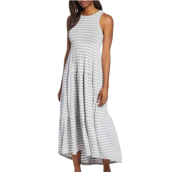 Lucky Brand Dresses & Skirts - Lucky Brand Gray and White Striped Maxi Dress